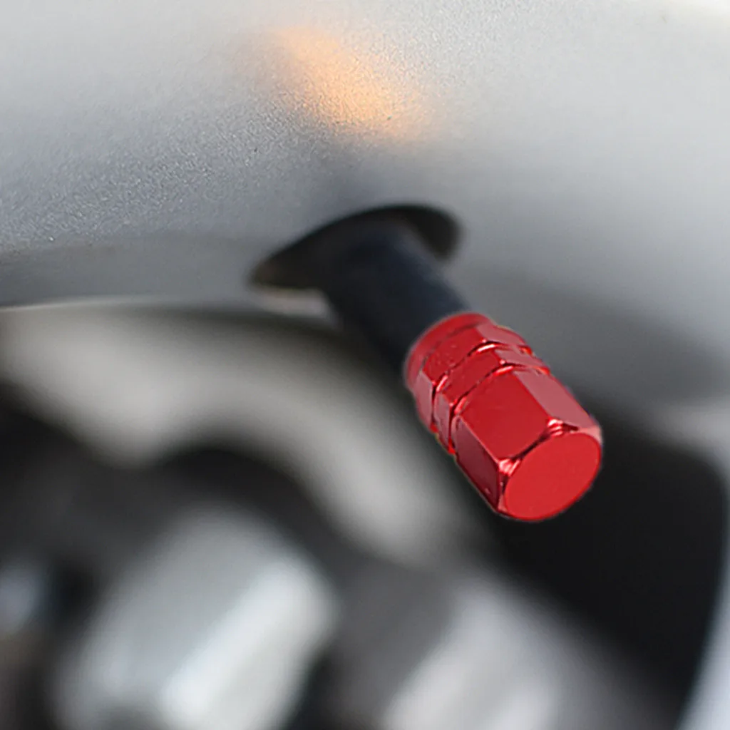 4Pcs Red Car Wheel Valve Stems Cap Hexagonal Air Stems Tire Dust Cover Ventile Rims Scorpion Dice Car Valve Cap Aluminum Alloy