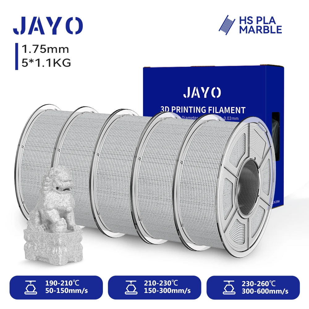 JAYO 5 Rolls 3D Hoge Snelheid Marmer PLA/HS Matte PETG/HS PLA Filament 600 mm/s Hoge Snelheid 3D Printer Niet giftig Filament 1.1KG/roll - afbeelding 1