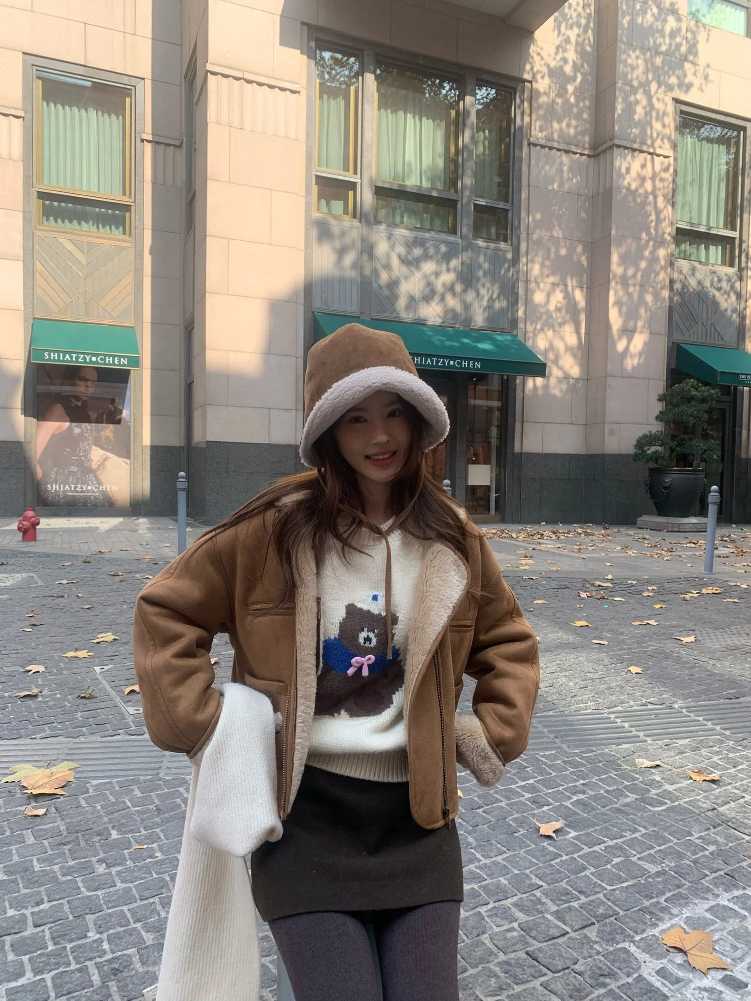 

Korean Style Suede Lamb Fur Short Zipper Jacket Women's Warmth Flap Pocket Long Sleeve Straight Hemline Winter Field Pasture