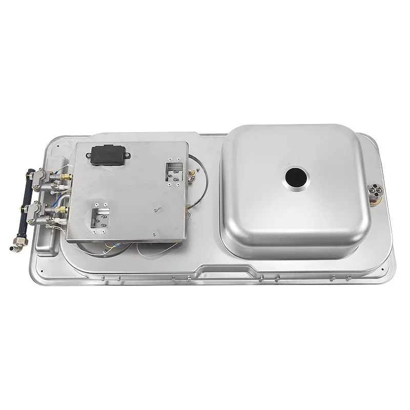 RV Gas Stove Two Burner Rectangular Stainless Steel Sink Combi with 2 Glass Lid 2.2KW 0.8MM Thickness for Car Kitchen