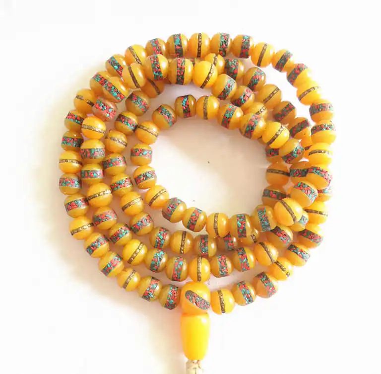 حبة تأمل شمع العسل ، حبة تبتية ، ترصيع مالا من الحرير المعدني ، 8 ، 10 ، من من من شمع العسل ،