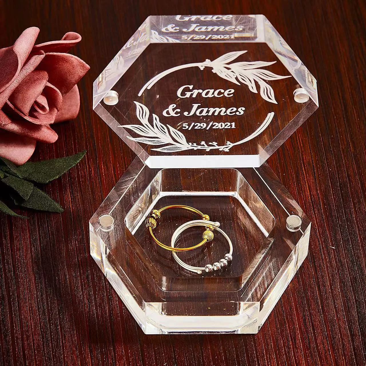

Custom Acrylic Ring Box,Wedding Ring Box for Ceremony,Engraved Wedding Ring Bearer Box,Engagements Gifts,Wedding Decor