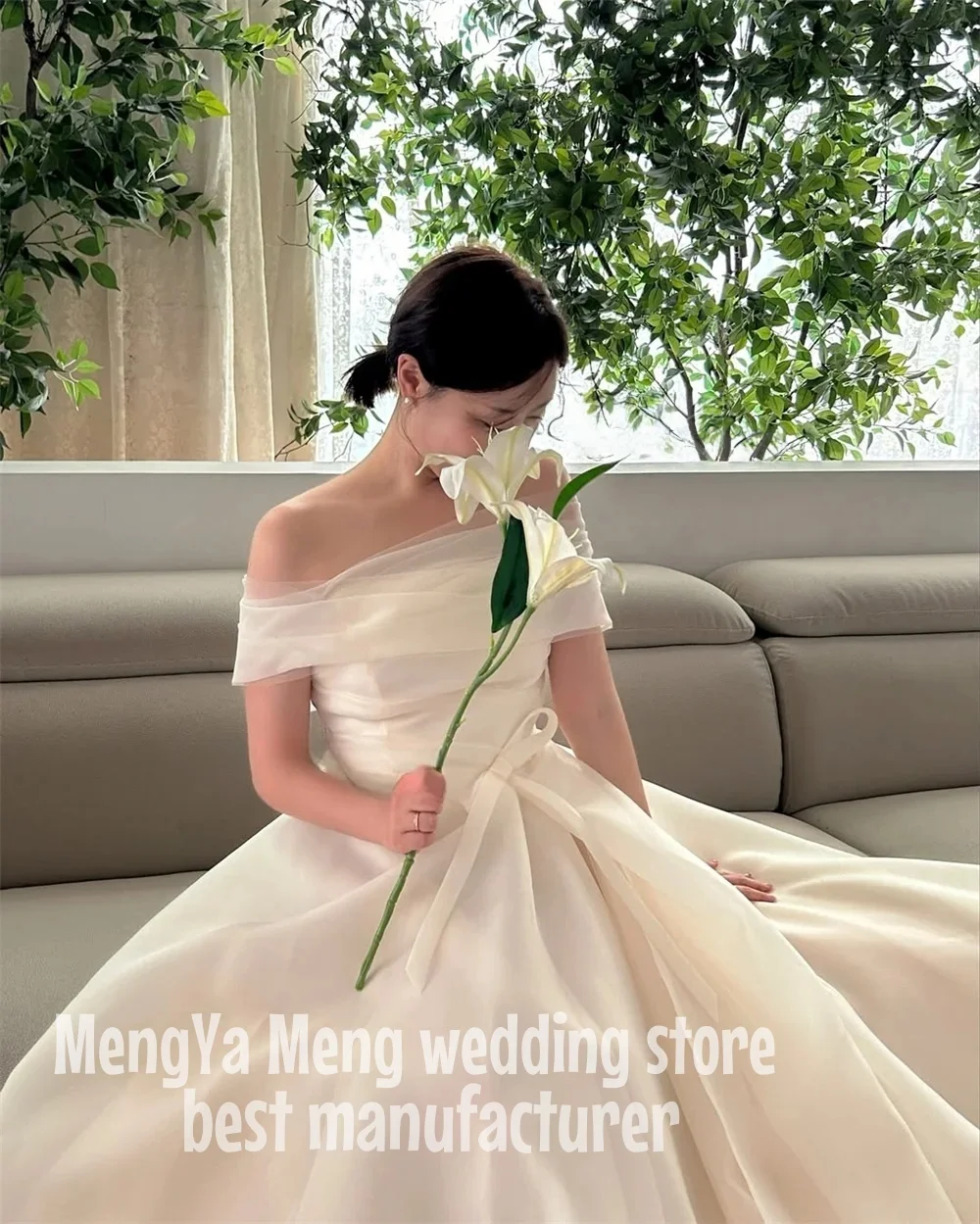 ZHUISHU Zoete A-lijn Koreaanse Prestaties Bruiloft Fotoshoot Trouwjurk Vloerlengte Off-Shoulder Avondjurk Op maat