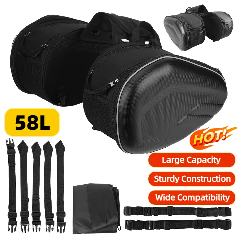 

58L Motorcycle Rear Side Bags Waterproof Moto Side Storage Bag Large Capacity Motorbike Side Helmet Riding Travel Luggage Bags