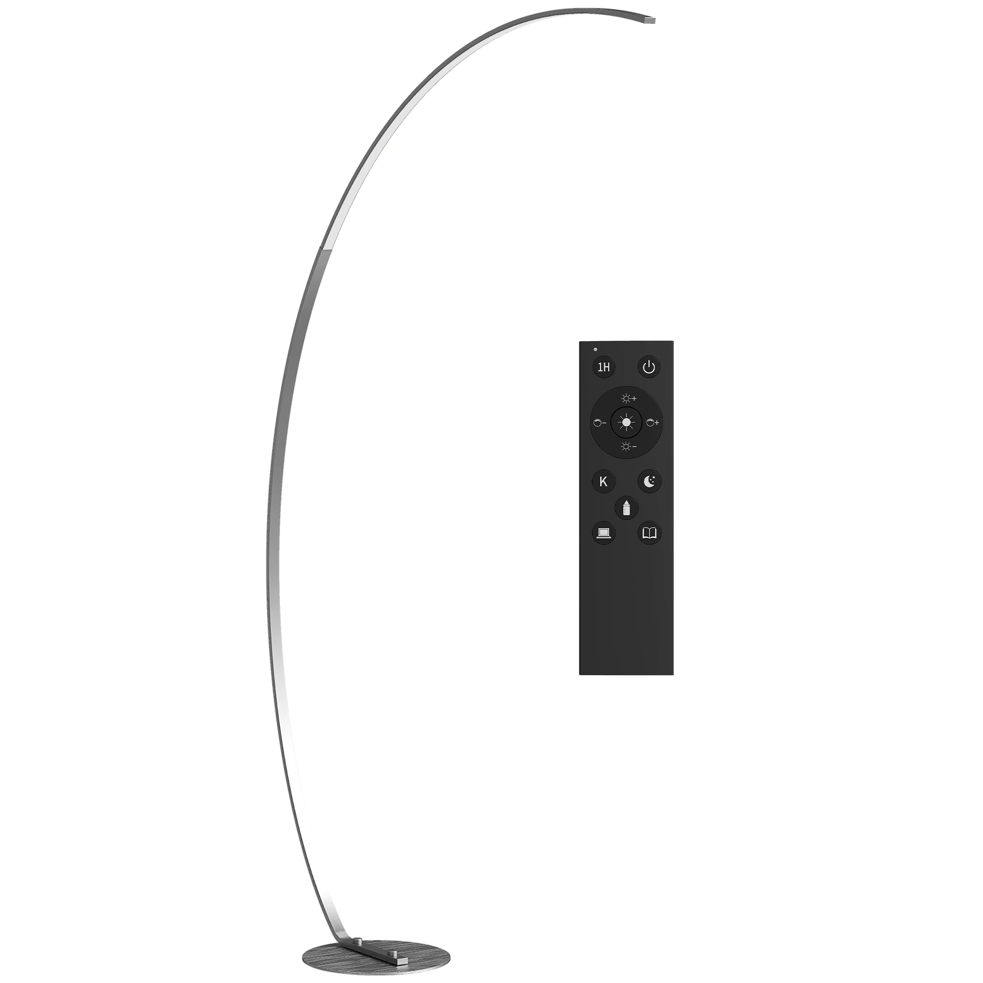 Lampada da terra Homcom a forma di arco, lampada da soggiorno moderna con luminosità, temperature di colore regolabili 3000K-6500K, telecomando magnetico, timer, per camera da letto, ufficio,