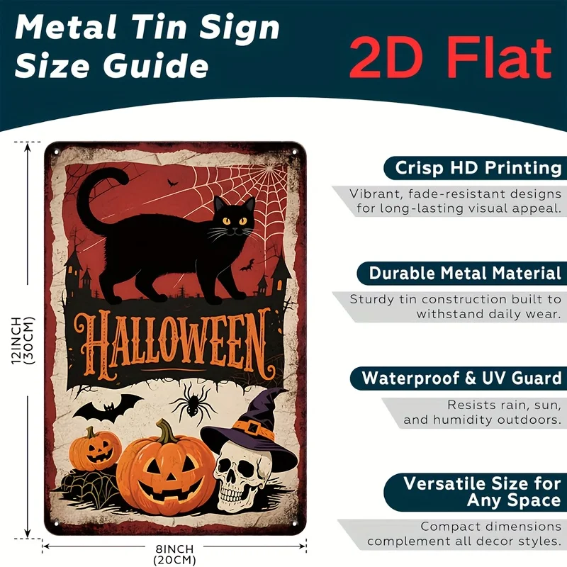 4pcs Halloween Vintage Metal Tin Sign Cat Witchery Pumpkin Skull Wall Hanging Art Posters For Home Farmhouse Bar Pub Halloween
