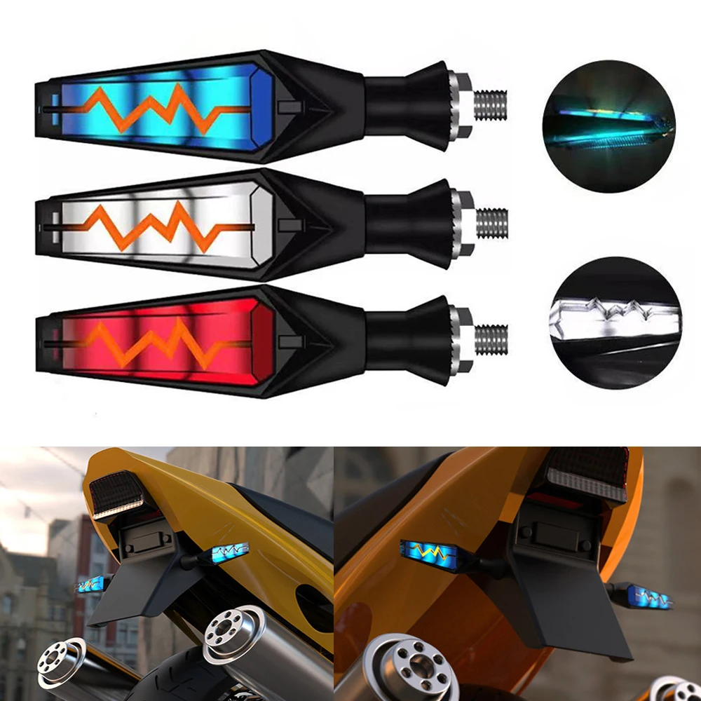 

2pcs Motorcycle LED Turn Signals Flowing Water Blinker Flowing Lights Bendable Motorcycle Tail Indicator Lamp IPX6