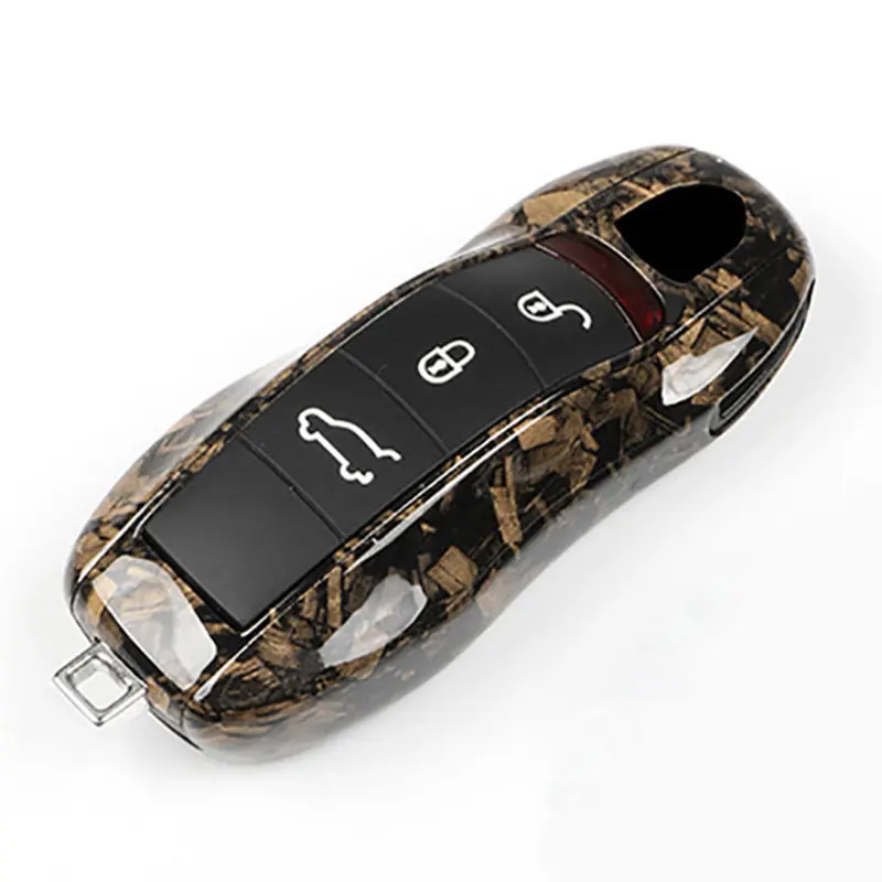 Luxury Plastics Wood Texture Design Car Key Case Fob Cover for Porsche Panamera  Macan Boxster Cayman Cayenne 911 718