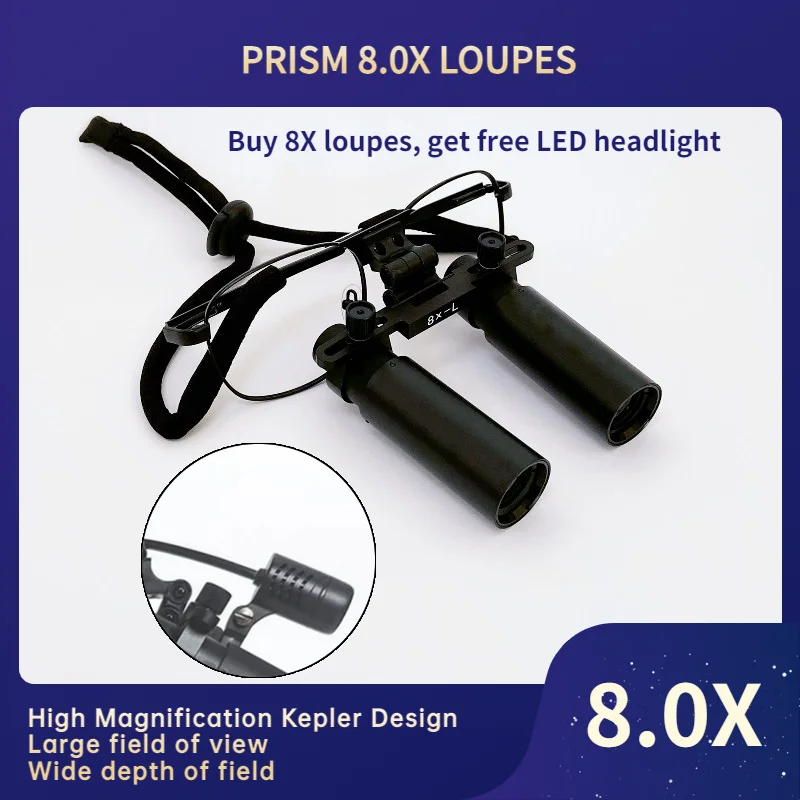 8.0X Dental Loupe Medical Surgical Binocular ENT Kepler 8X Optical Magnifier Microsurgery Loupes With LED Headlight（FDJ-X-8.0X)