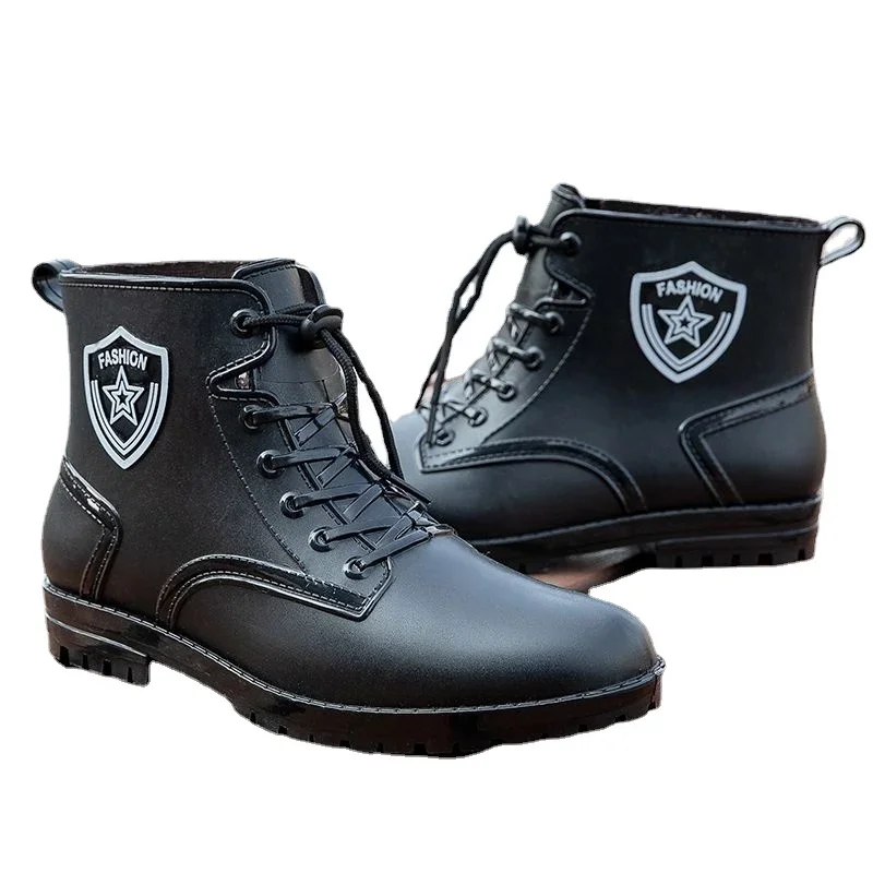 Rain Boots Men's Fashion Trend Waterproof and Hard-Wearing Men's Rain Boots Work Outdoor Non-Slip Kitchen Work Rubber Shoes