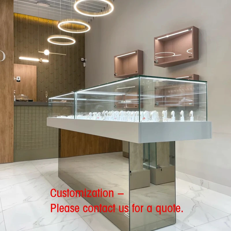 custom.Custom High Quality Wooden Jewelry Showcase Front Cabinet LED Lighting Mall