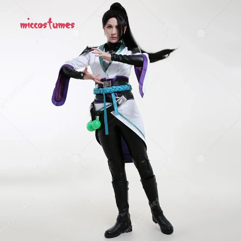 Miccostumes Women's Chinese Cross Collar Outfit Cosplay Costume Chinese Cross Collar Outfit with Corset and Waist Accessories