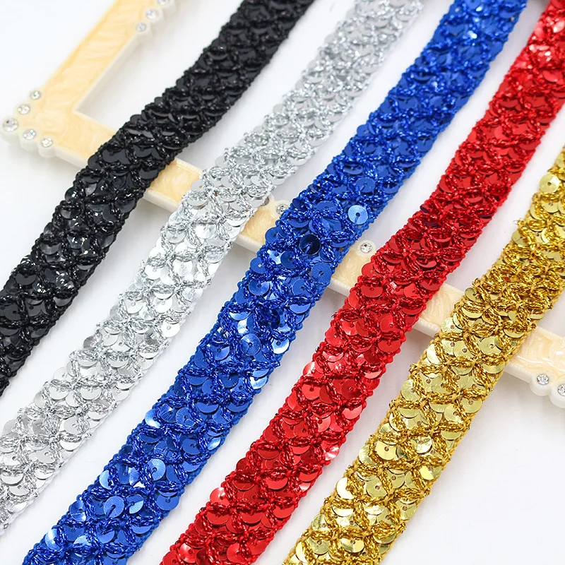 Sequined Lace Ribbons Gold Braided Band 5Yards Diy Embroidered Trims Crochet Cosplay Costumes Appliqued Sewing Apparel 2CM