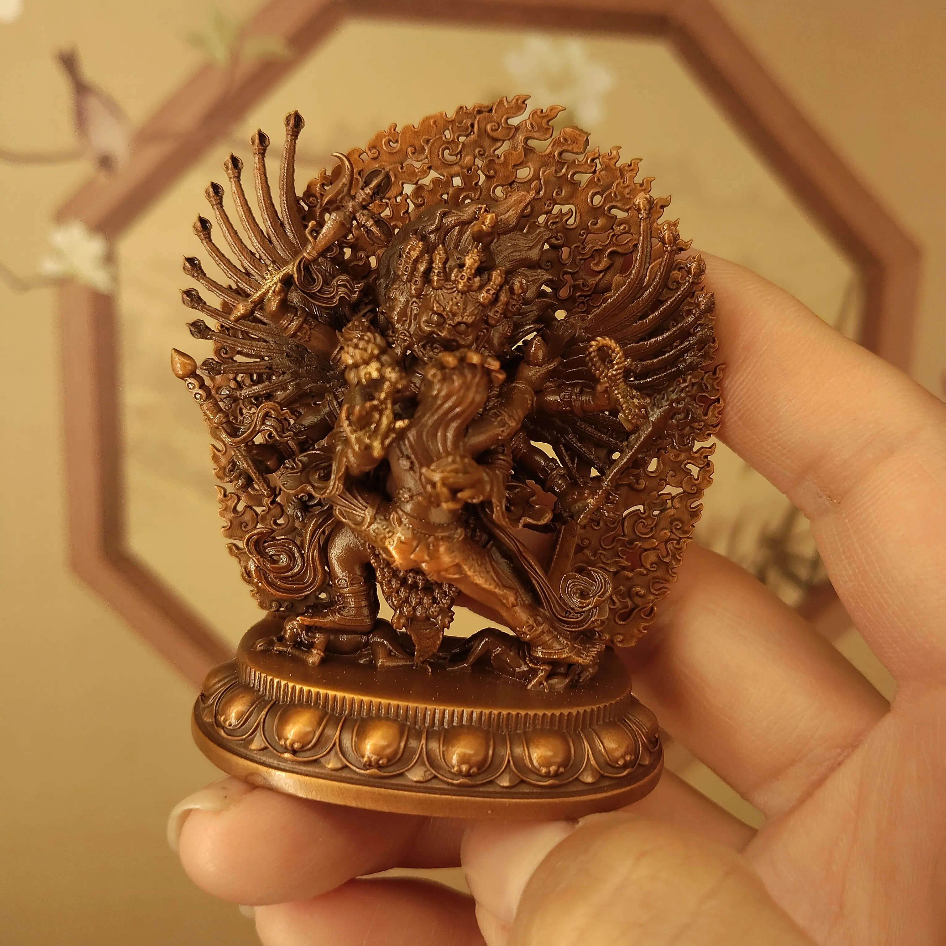 Red Antique Copper Hayagriva Horse-Headed Protector Portable Statue 6cm Home Altar Desktop Car Blessing
