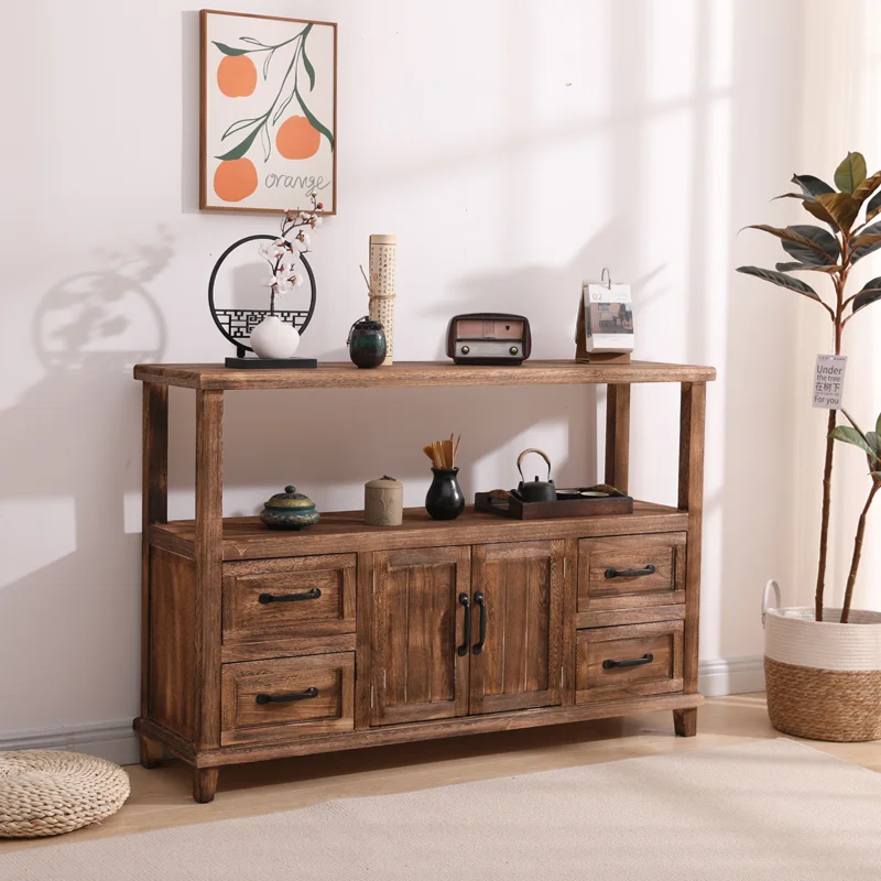 Home entrance cabinet Chinese living room Nordic walnut rack bucket  Tea cabinet Solid wood dining side cabinet Storage