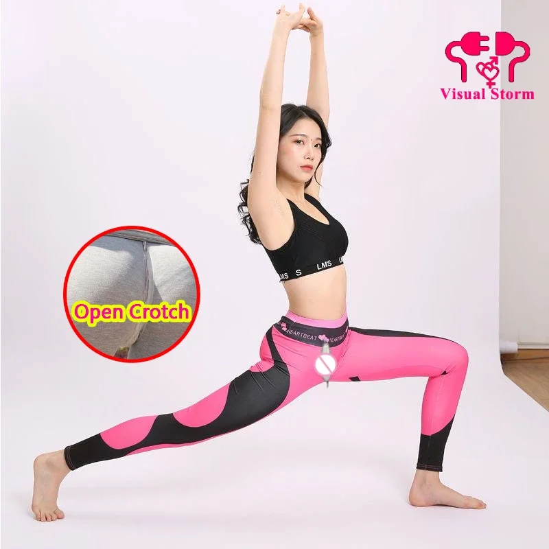 Woman Sexy Open Crotch Underwear Leggings Push Up Outdoor Sex Hidden Zippers Sport Panties Erotic Color Crotchless Underpants