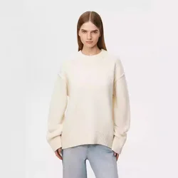 Korean Version Solid Color Loose Round Neck Pullover Sweater, Drop-shoulder Sleeve Knit Sweater for Women's Autumn and Winter