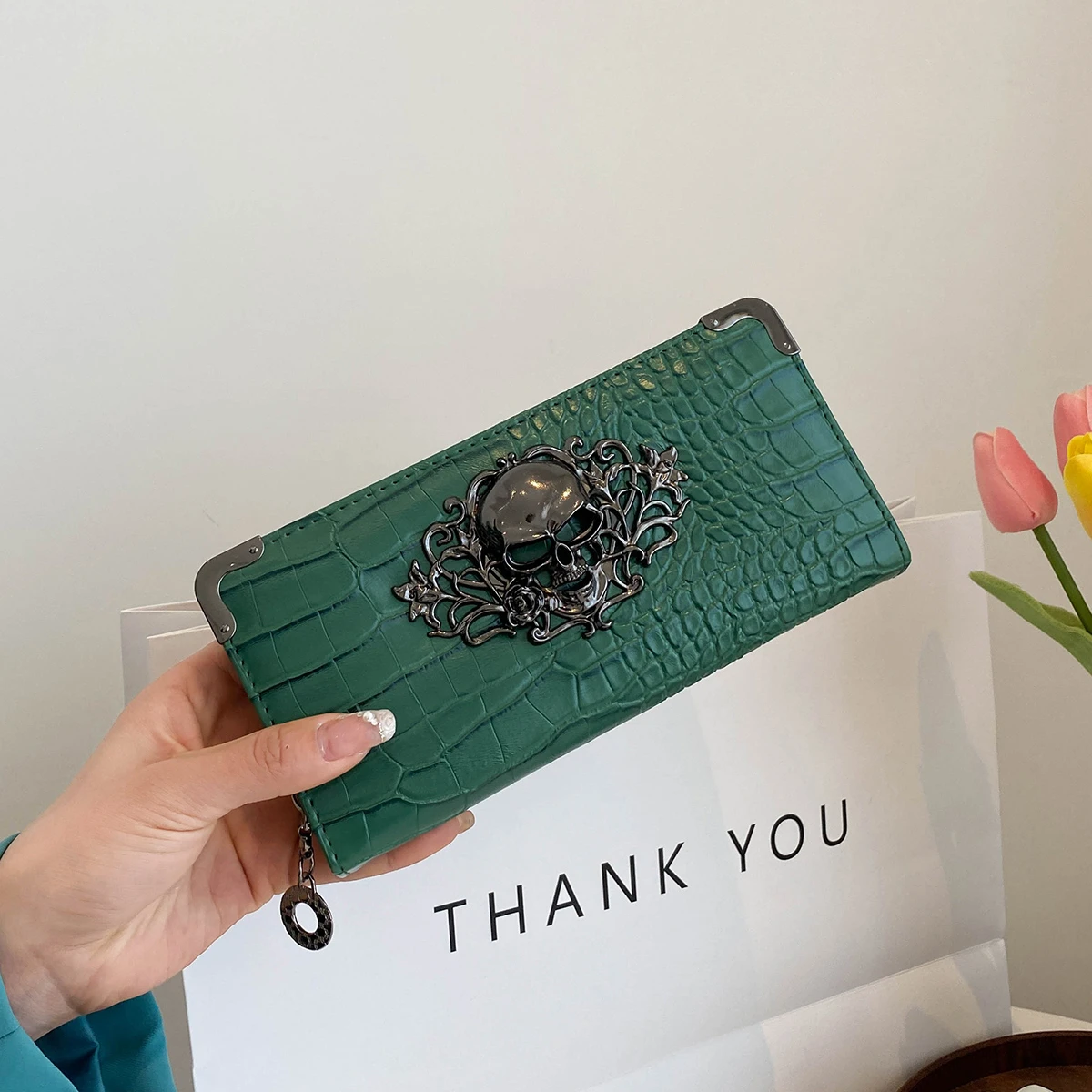 New 3 Color Skull Style Long Wallet Luxury Women Trend Purse Wallet Card Holder Female Clutch Long Purse Multi-card Holder