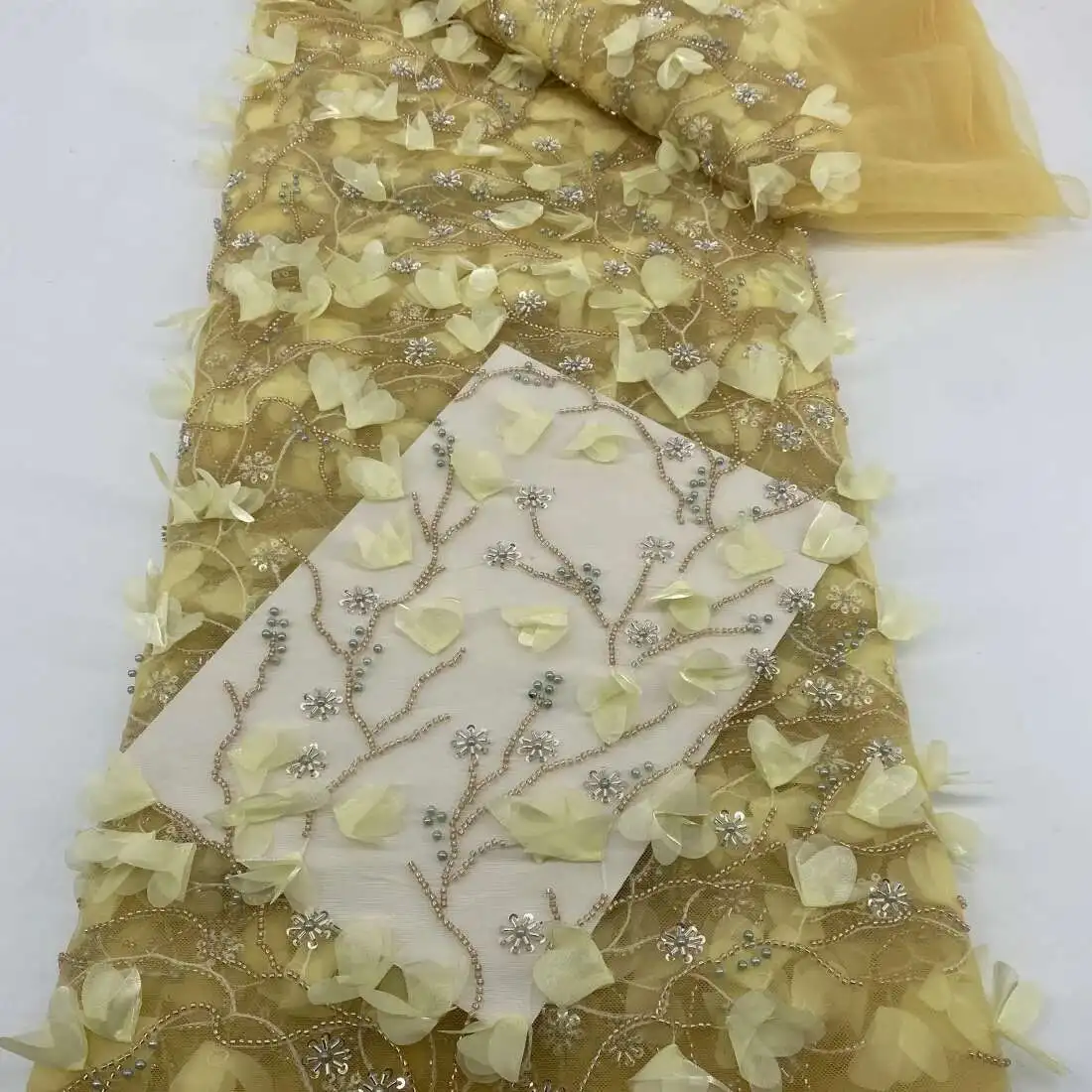 

African Sequins Lace Fabrics Latest Beads Nigerian Embroidery French Tulle Mesh Lace Fabric Material For Party Wedding