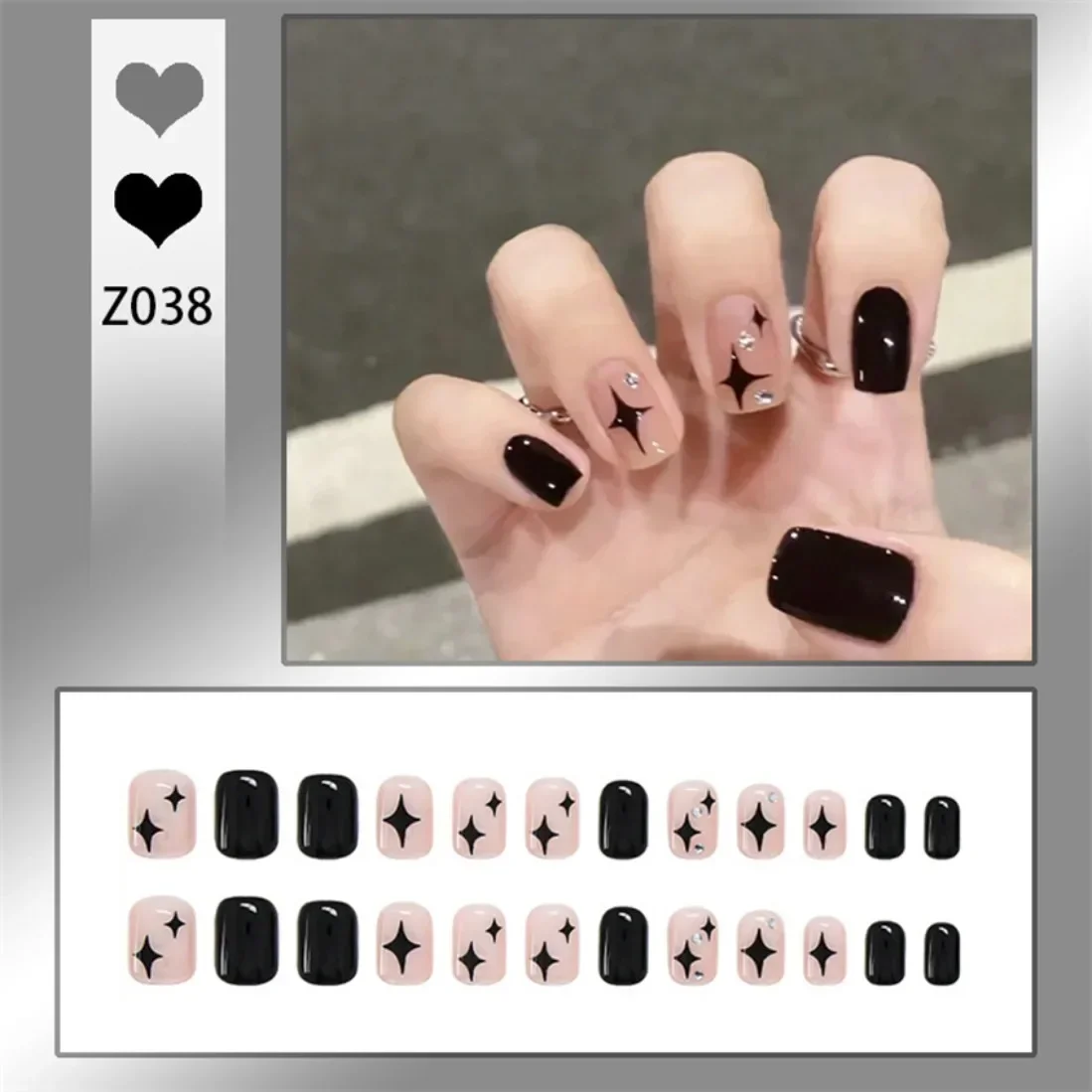 

24p Artificial Acrylic Nail Art Fake Nails Full Coverage Removable Press On Nails Tips Short Coffin Black Lightning False Nail