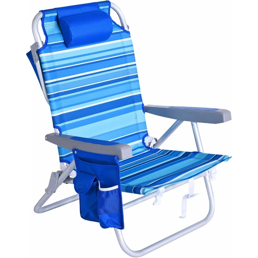 

Beach Chairs,Low Beach Chairs for Adults 5 Position Lay Flat, Portable Folding Backpack ， with Cooler Bag,Beach Chairs.