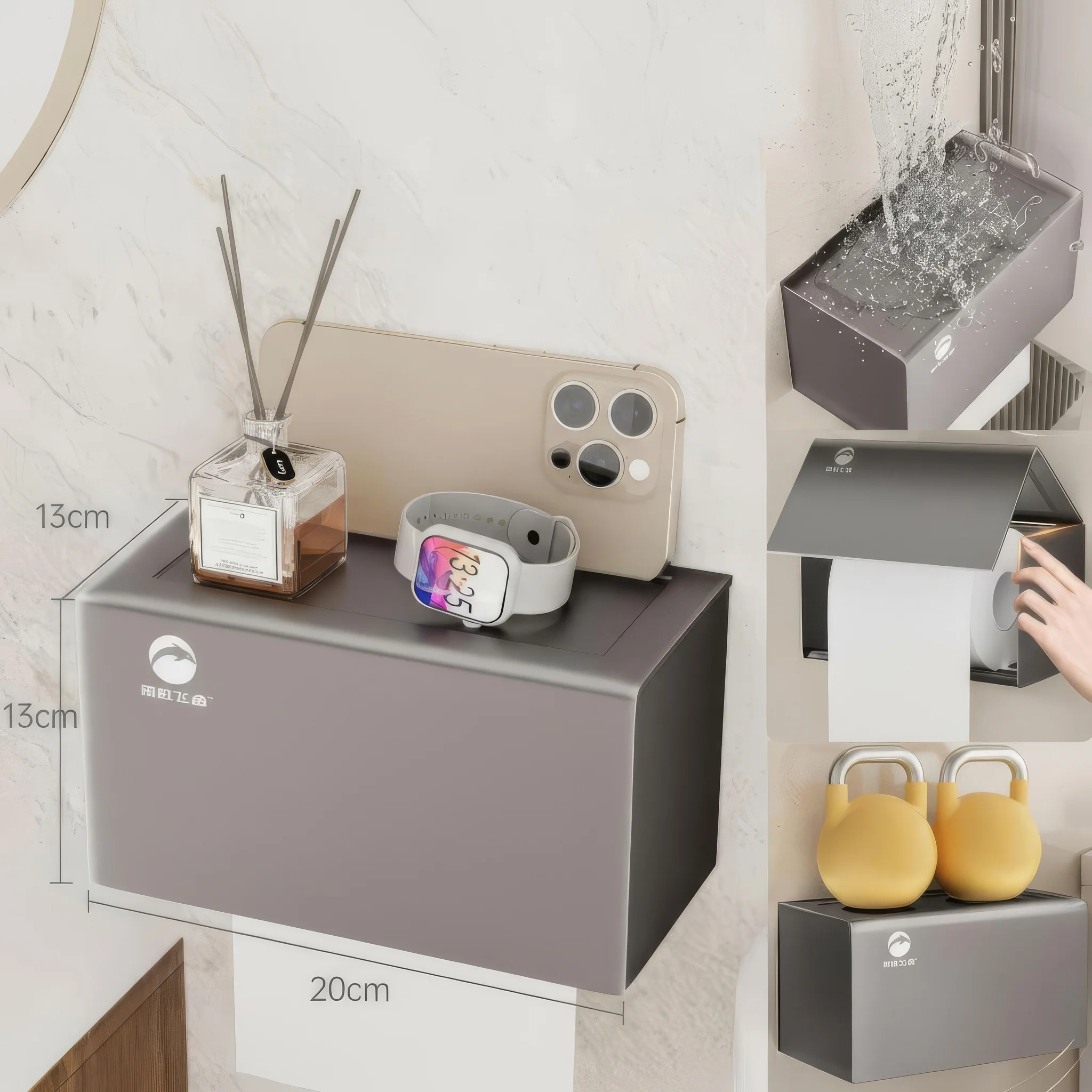 

ORIENTAL YUHONG Wall Mounted Tissue Storage Rack Toilet Roll Paper Holder Box Waterproof Shelf Phone Holder Kitchen Bathroom