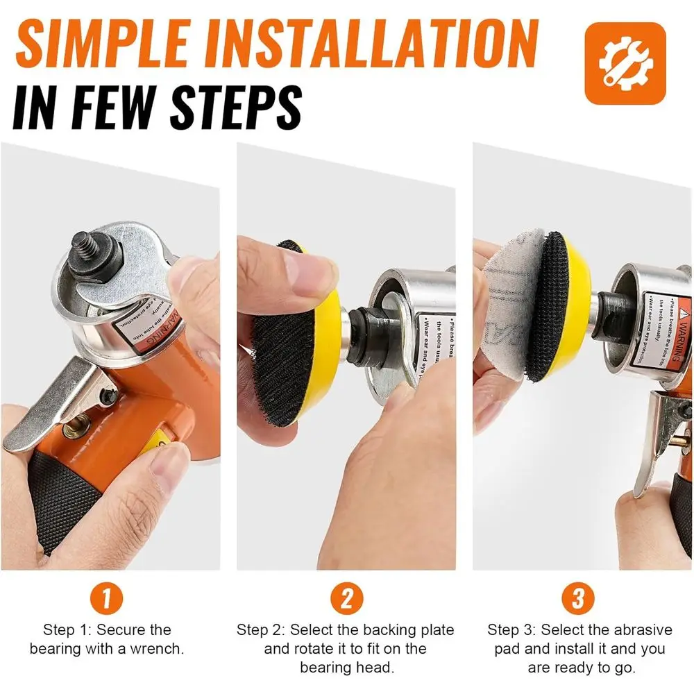 2 Inch Pneumatic Mini Orbital Sander Kit 2-in-1 Air Right Angle Grinder Polisher Kit Surface Prep Tool with 40 Pcs Quick Change