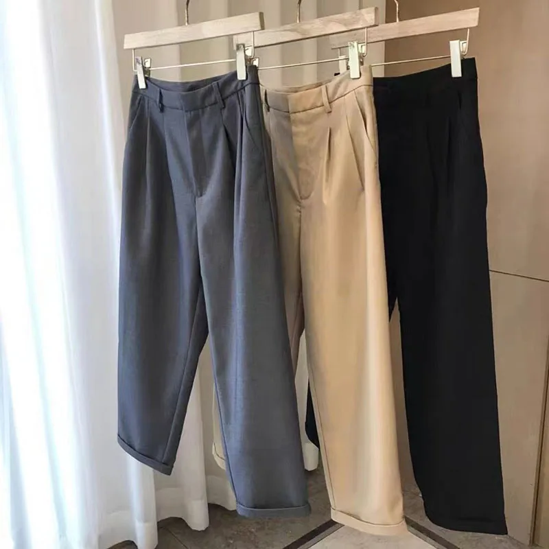 

Весенне-осенние женские повседневные однотонные свободные брюки с высокой талией
