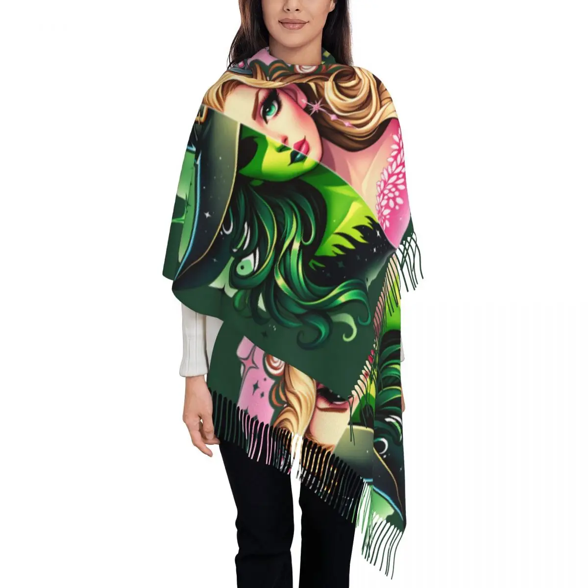 

Женский шарф с кисточкой Wicked для хорошей длинной зимней теплой шаль с запахом музыкального фильма повседневная одежда кашемировый шарф