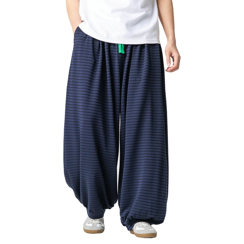 2026 New Men Pants Striped Wide Leg Pants Straight Hip Hop Streetwear Casual Pants Mens Fashion Drawstring Loose Harem Trousers