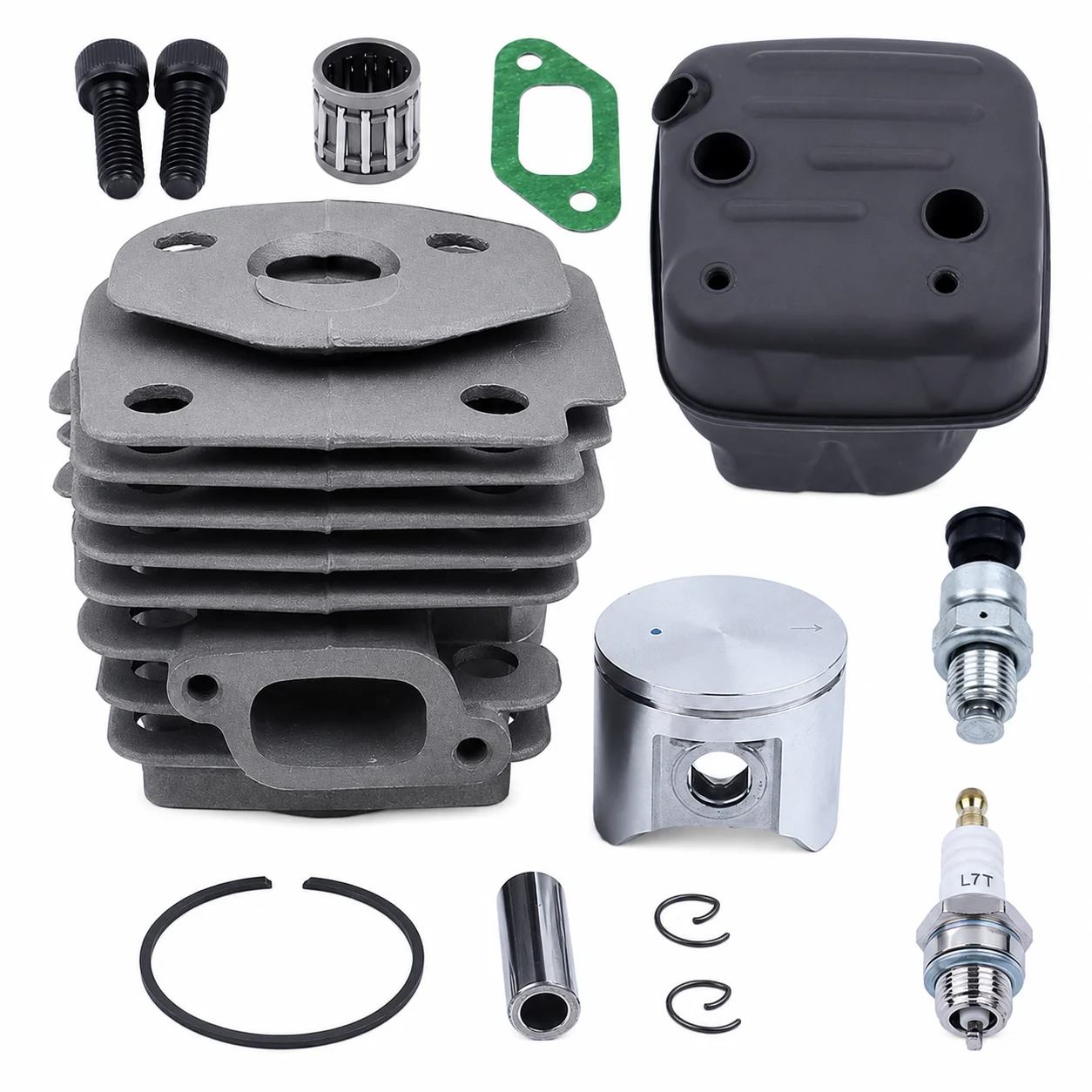 47mm Big Bore Cylinder Piston Muffler Exhaust Kit w/Spark Plug For Husqvarna 359 357XP Chainsaw, Replaces 537157302537248000