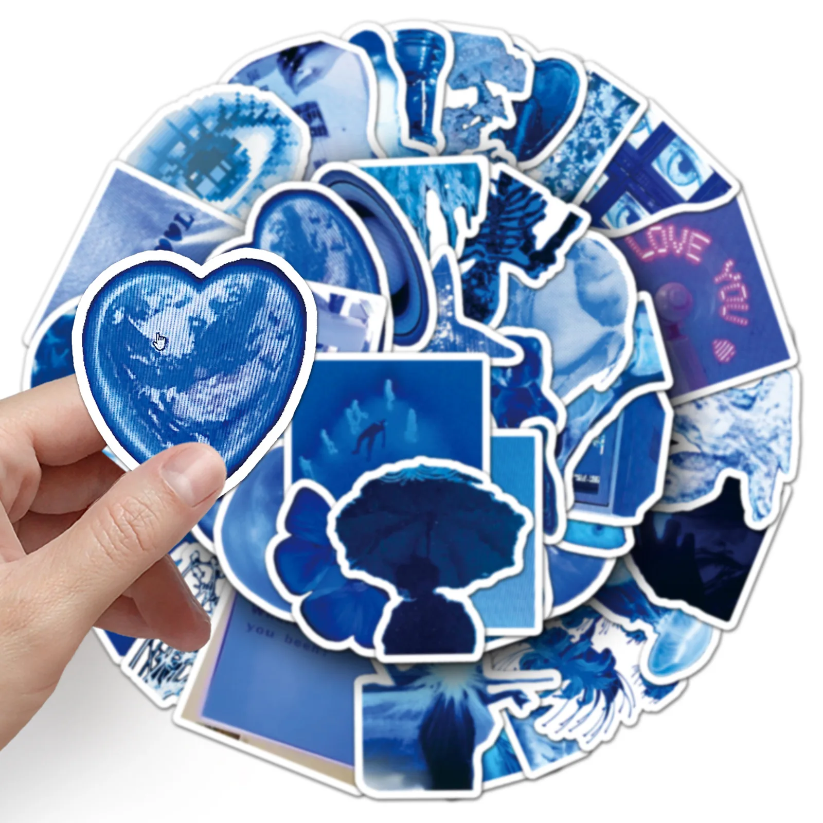 50 STKS lage pixel blauwe doodle persoonlijkheid knappe decoratieve grootboek computer mobiele telefoon case waterdichte sticker ids Speelgoed