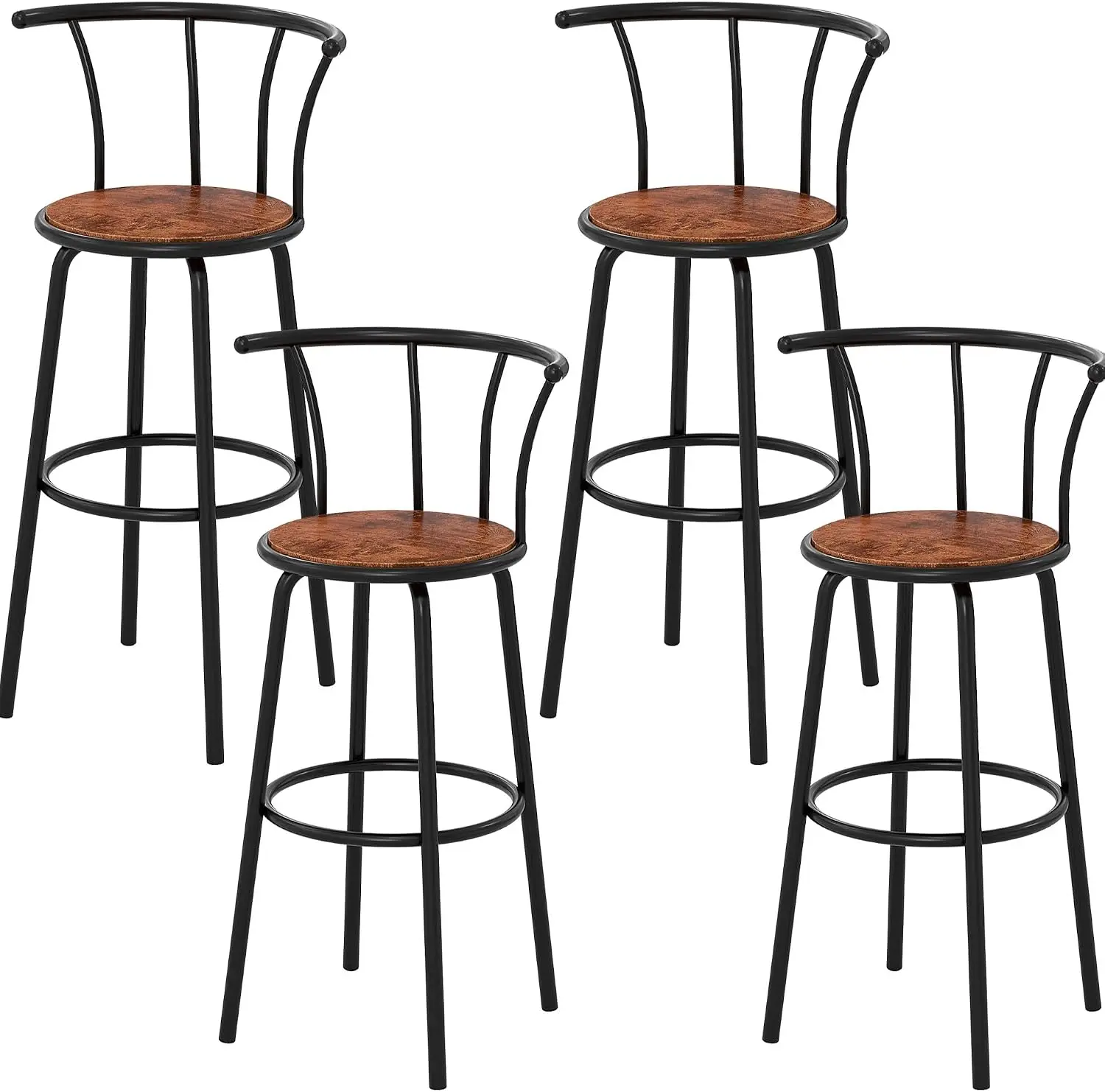 Bar Stools Set of 4, Swivel Counter Barstools with Backrest, Bar Height Chairs for Dining Room, Kitchen Island, Pub, Easy Assemb