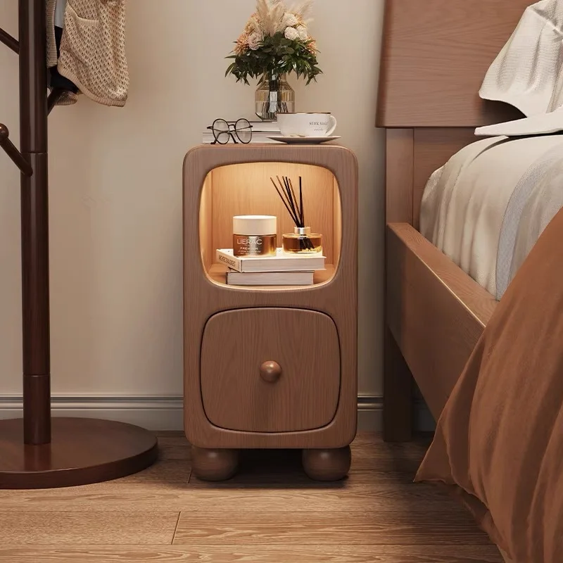 Solid wood bedside table Small apartment bedroom Simple bedside table