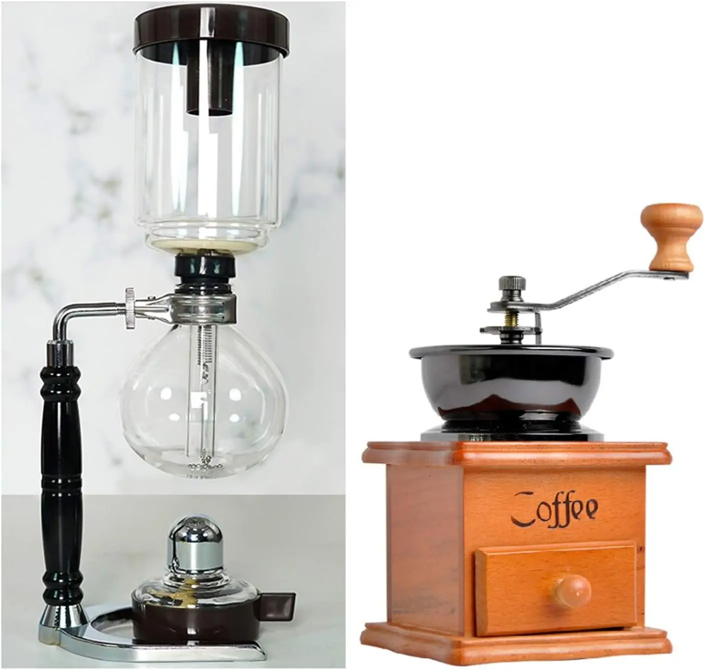 Siphon Coffee Maker,Tea Siphon Pot, Vacuum Coffeemaker Glass Type,Coffee Machine Filter 3-5Cups,for Brewing Coffee and Tea with