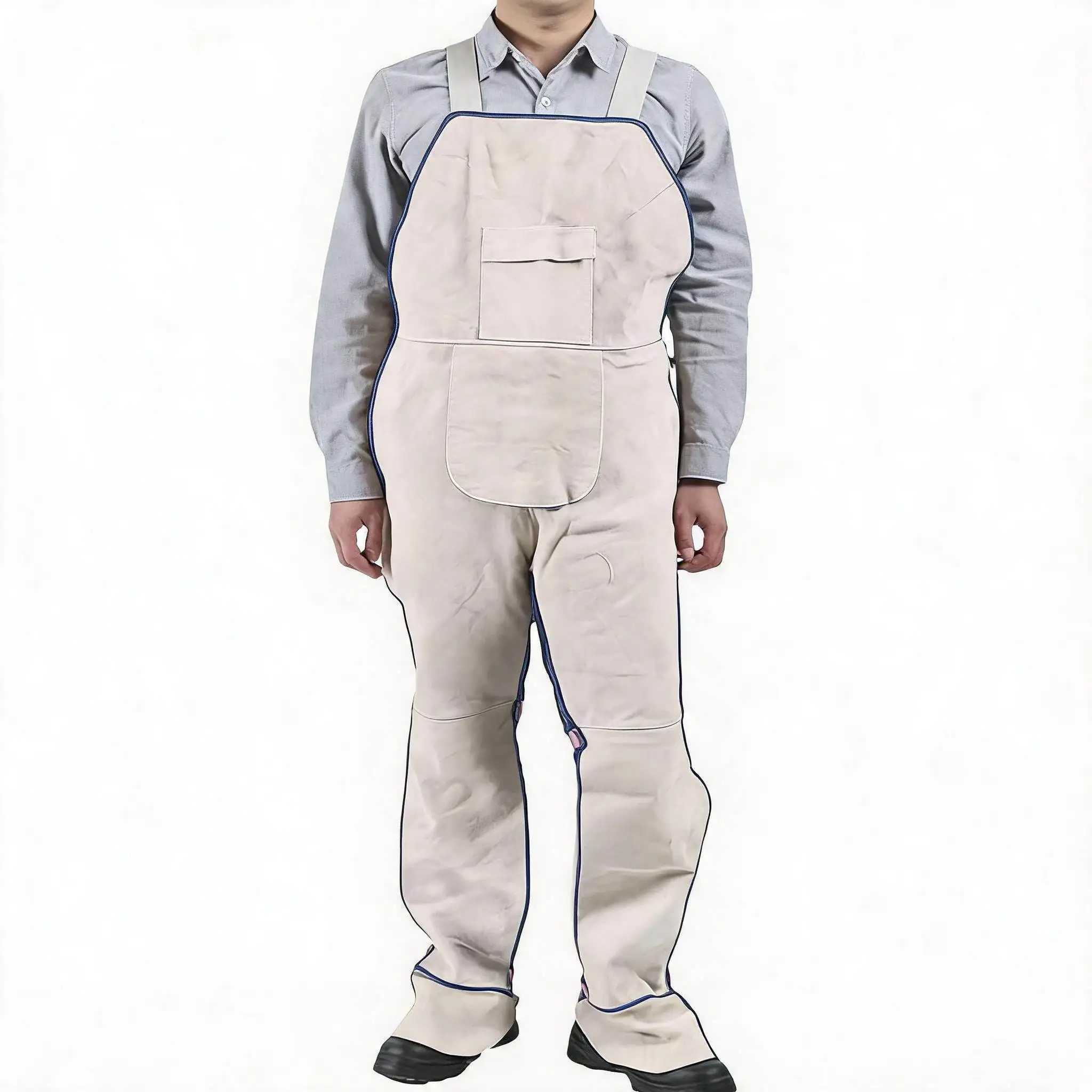 Industrial Grade Cow Leather Welding Jumpsuit Designed to Meet Occupational Safety Standards for Heat Exposure