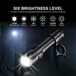 Brinyte PT16A 3000 Lumen LED Flashlight Military Army Tactical Flashlight Powerful Handheld Searchlight Rechargeable Torch Light