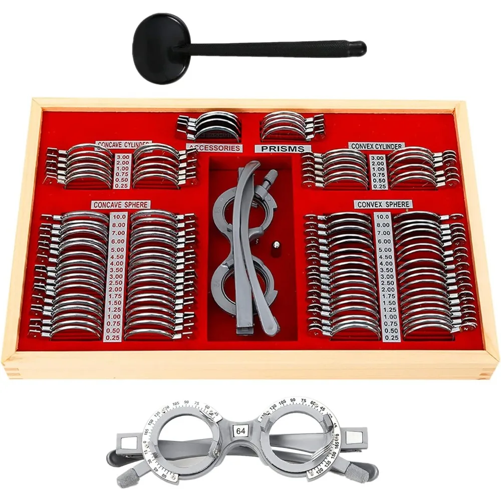 104 pcs/set Precise Optical Lens Optometry Kit Optical Trial Lens Set Metal Rim Optometry Test Trial Frame Optical Trial Tools