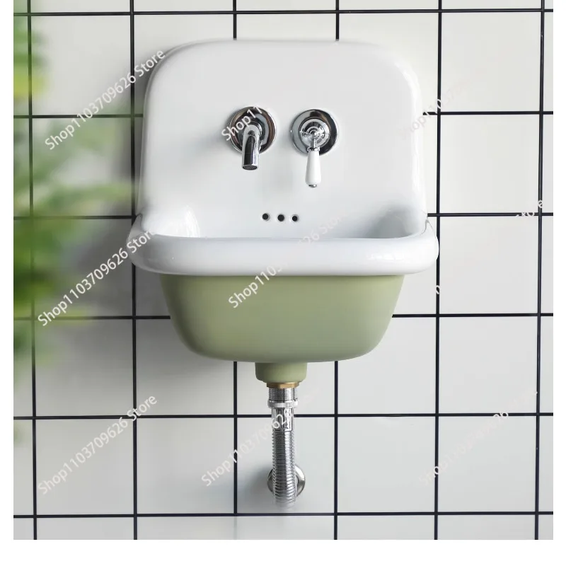 

Керамическая подвесная раковина из искусственного чугуна, посуда для мытья рук и лица, настенный подвесной стол в стиле ретро, двойное использование