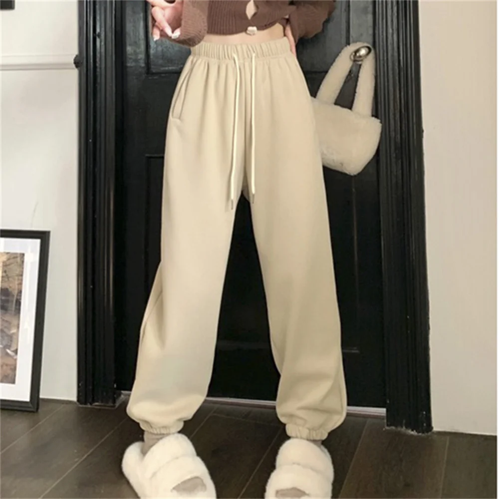 M-L Frauen Frühling Feste Hosen Plüsch Chic Warme 2023 Casual Weiche Minimalistischen Alle Spiel High Street Gerade Mode Lose Heiße