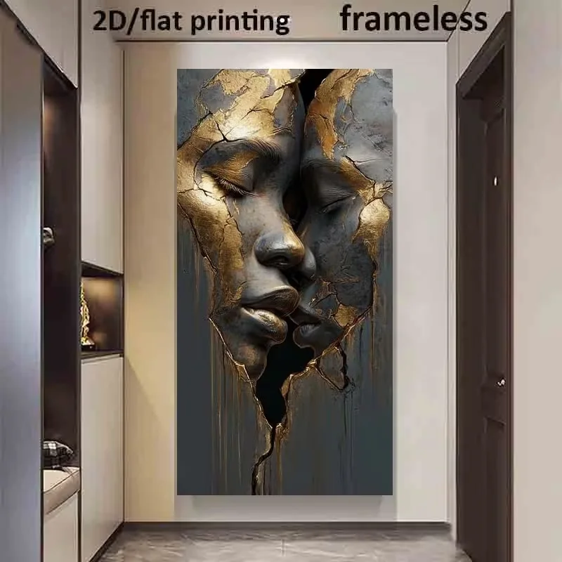 2D Flat, 2D Flat, 2D/Flat Printing 1pc 19*39in/50*100cm Canvas Painting, Frameless Art Deco Embrace Pattern, Modern Contemporary