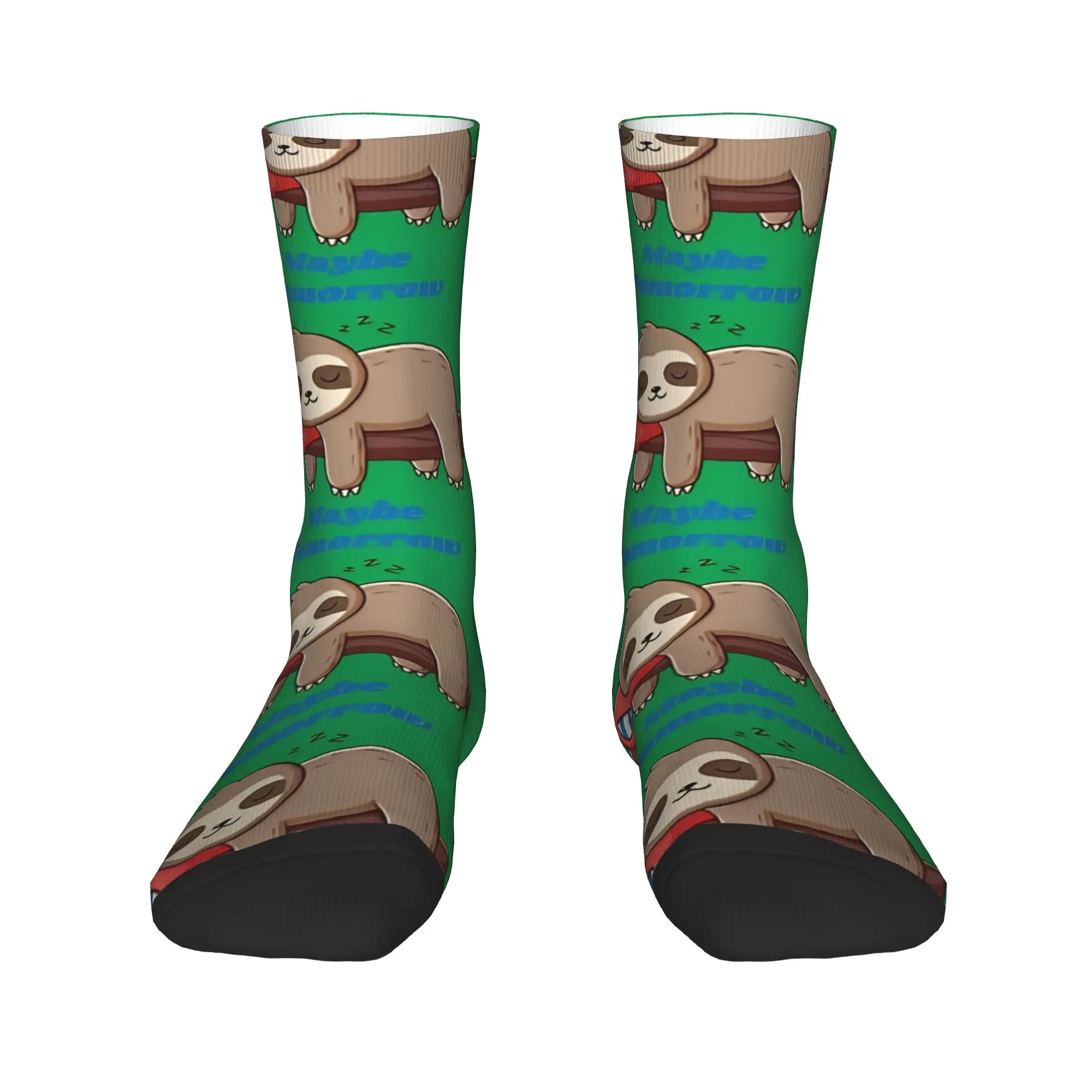 Couple Socks Maybe Tomorrow Sleepy Sloth, In Green   Stockings Anti-Slip Medium Soft Socks Spring Funny Graphic Running Socks