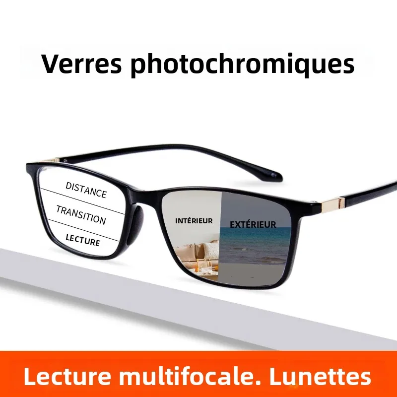 Lunettes de lecture multifocales progressives photochromiques lecteurs tr90 légers, lunettes de soleil à lentille en résine antireflet, sans ligne
