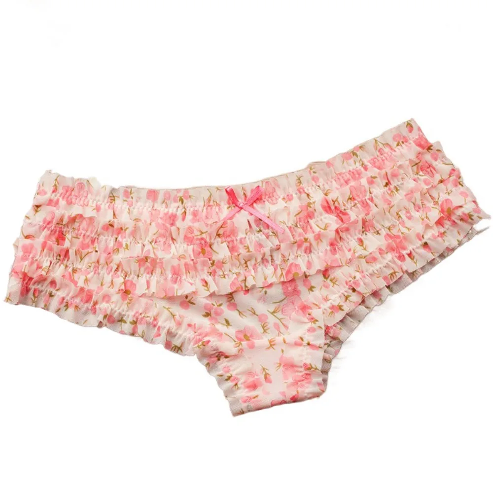 

Удобные милые женские трусики с кружевными оборками, милые трусы с низкой талией и принтом в горошек, сетчатое женское нижнее белье с бантом