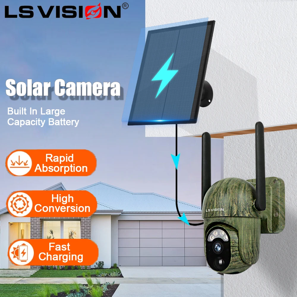 LS VISION 4MP Camouflage Solar Surveillance Camera Hunting Monitor Night Vision Animal Human Detection IP Camera Wi-Fi/4G CCTV