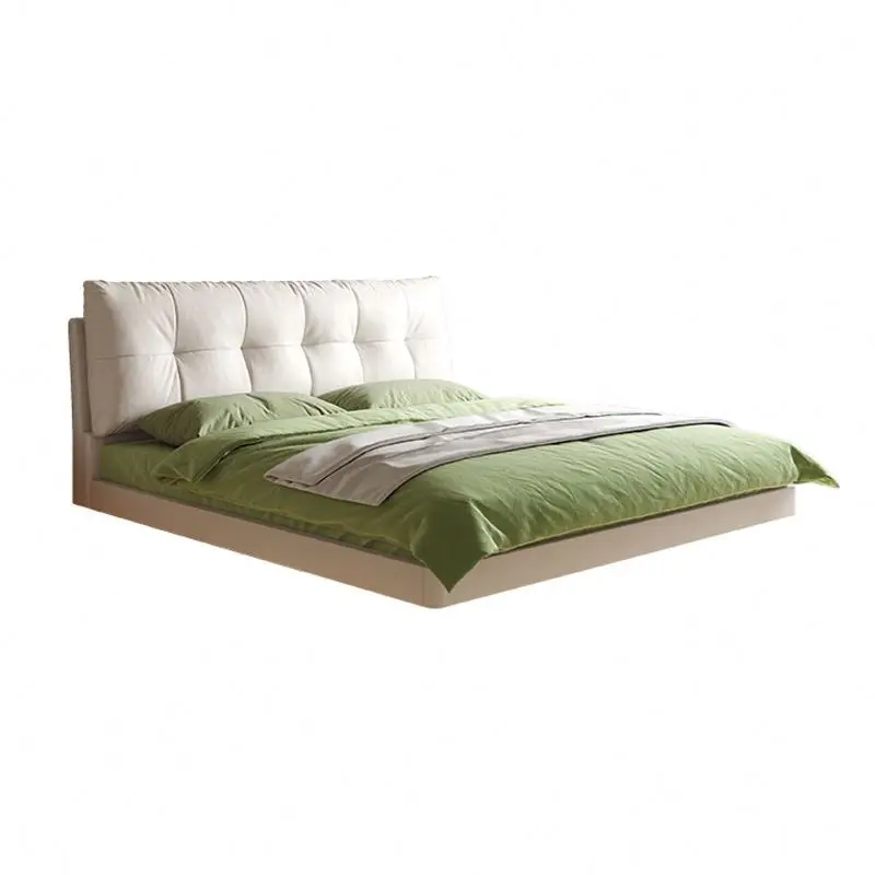 uy- 2026 Luxury King-Size Floating Bed Modern Creative Design LED Lights Wooden Frame Leather Finish Includes Storage Features-