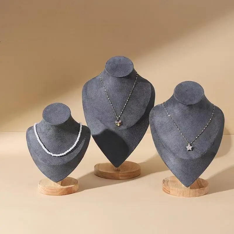 موضة رمادي قلادة قطيفة عرض موقف المعرضة قلادة سوار سلسلة مجوهرات تخزين الرف مكافحة نافذة عرض الدعامة