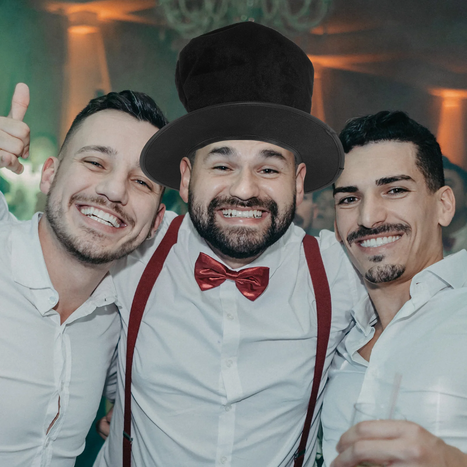 

Unisex Black Wool Top Hat Classic Flat Wide Brim Vintage Magician Costume Jazz Performer Felt Top Hat Black Fedora