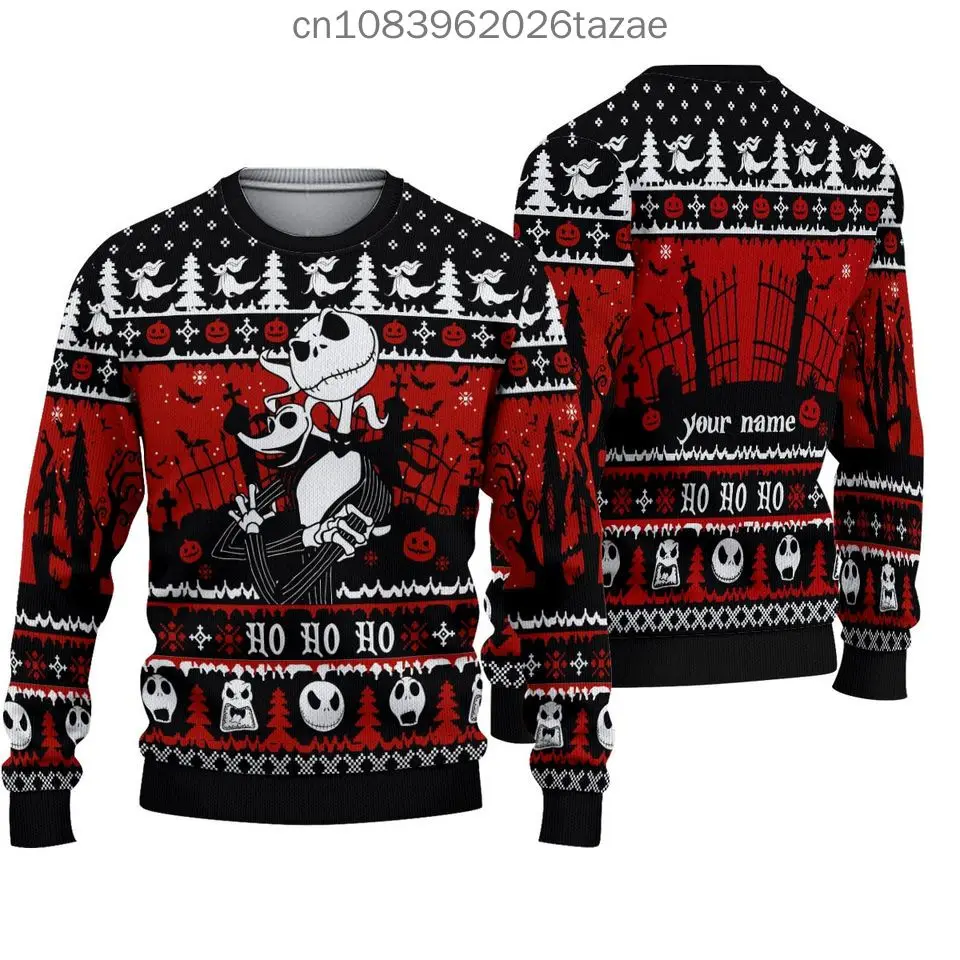 The Nightmare Before Christmas Jack and Sally Sweater 3D Printer Disney Christmas Men's and Women's Sweaters