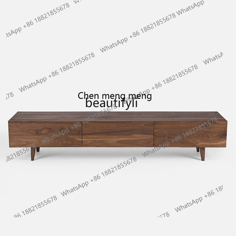 Black Walnut Solid Wood TV Cabinet Coffee Table Combination Modern Simple and Light Luxury Nordic Living Room Small Apartment